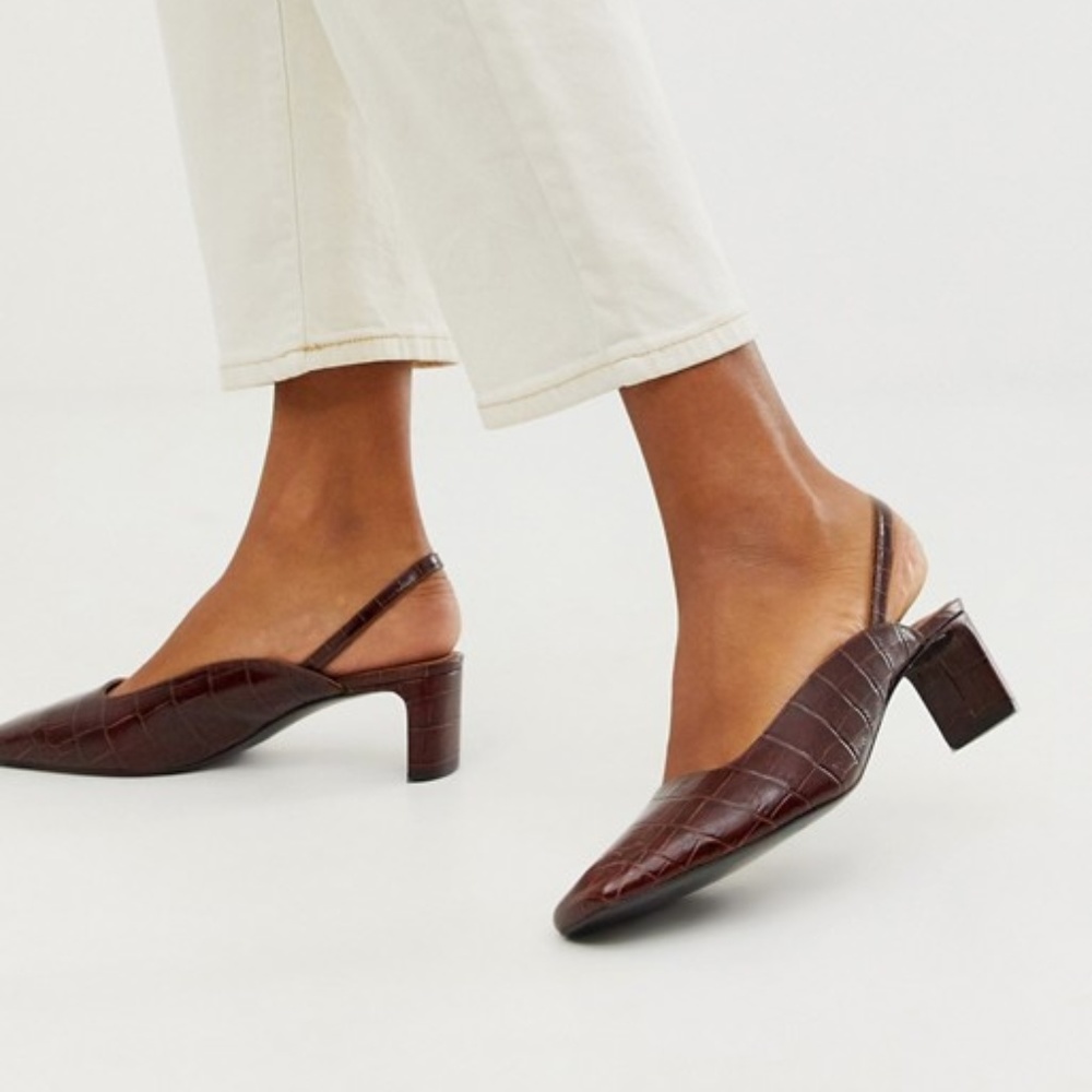 & Other Stories croc print square toe kitten heel